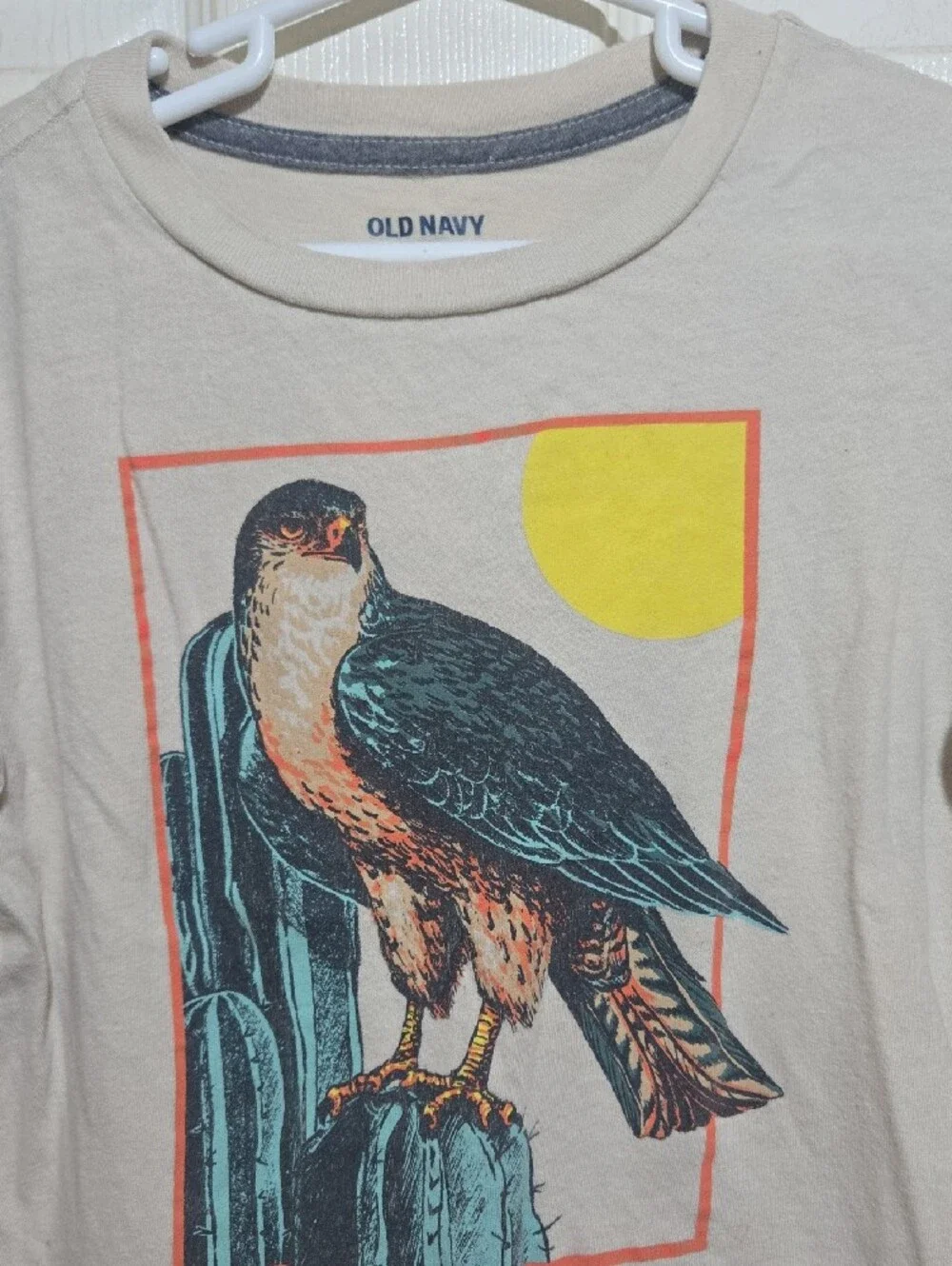 Old Navy Cream Pet Tee with Multicolor Bird Print